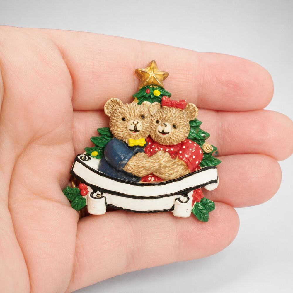Christmas Brooch Pin Mr & Mrs Bear Vintage Christmas Jewelry h-18 - Picture 2 of 5